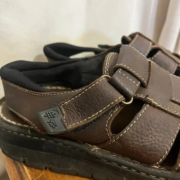 Thom Mcan Mens Sandals Size 12 Brown Leather Strap Fisherman Slingback Shoe Wide - Picture 2 of 13